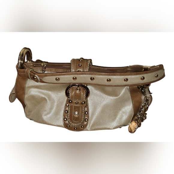 💵SOLD💵 Kathy Van Zeeland Vintage Y2K EUC Champagne & Brown Purse - Picture 2 of 10
